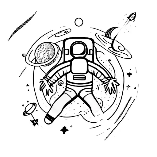 Astronaut doing yoga in space tattoo design idea