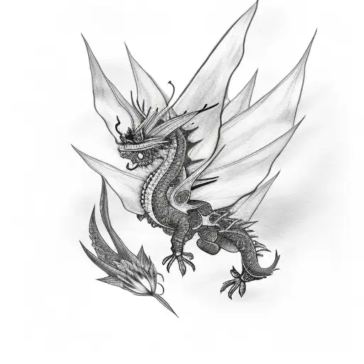 red butterfly with black flowers and white dragon half sleeve tattoo design idea