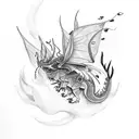 red butterfly with black flowers and white dragon half sleeve tattoo design idea