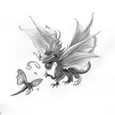 red butterfly with black flowers and white dragon half sleeve tattoo design idea