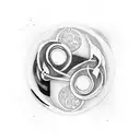 A yin-yang symbol made up of musical instruments and philosophical symbols, showcasing the interconnectedness of music and philosophy. tattoo design idea