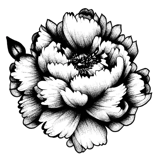 Peony with ornemental lines terracotta colors tattoo design idea