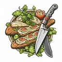 chefs knife surrounded by cilantro tattoo design idea