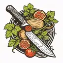 chefs knife surrounded by cilantro tattoo design idea