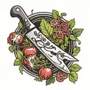chefs knife surrounded by cilantro tattoo design idea