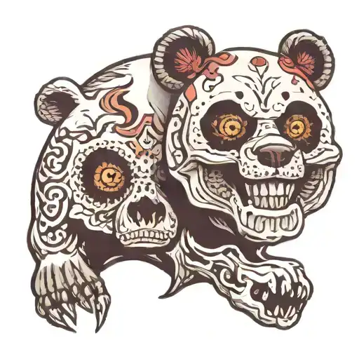 skull and Panda bear tattoo design idea