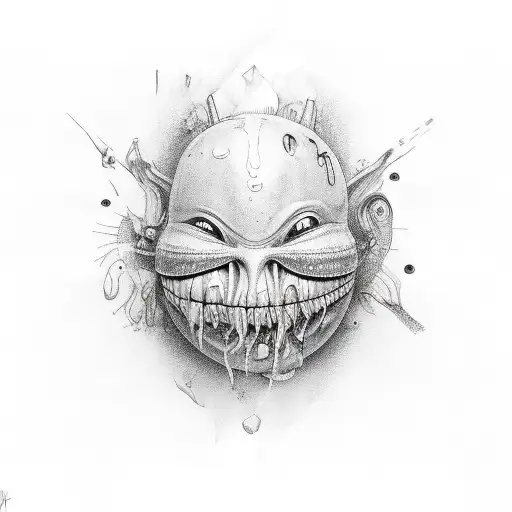 eyes and mouths located on half of the body tattoo design idea