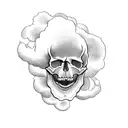A skull surrounded by swirling clouds and smoke tattoo design idea