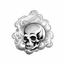 A skull surrounded by swirling clouds and smoke tattoo design idea