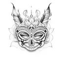 Mayan mask with bleeding roses tattoo design idea