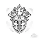 Mayan mask with bleeding roses tattoo design idea