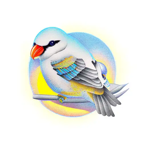 bird yellow moon tattoo design idea