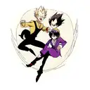 vegeta, light yagami and madera Uchiha as an ultimate narcissistic-looking trio depicted in their most powerful form tattoo design idea