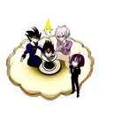 vegeta, light yagami and madera Uchiha as an ultimate narcissistic-looking trio depicted in their most powerful form tattoo design idea