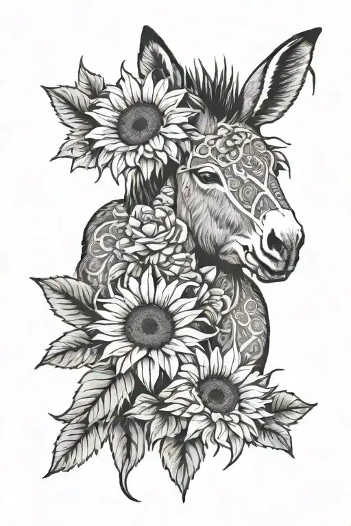 donkey sunflowers and roses tattoo design idea