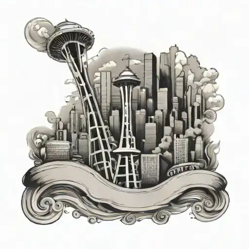 seattle space needle combined with chicago skyline tattoo design idea