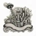 seattle space needle combined with chicago skyline tattoo design idea