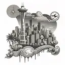 seattle space needle combined with chicago skyline tattoo design idea