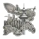 seattle space needle combined with chicago skyline tattoo design idea