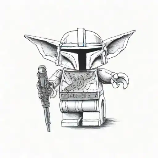 lego starwars  mandalorian with baby yoda tattoo design idea
