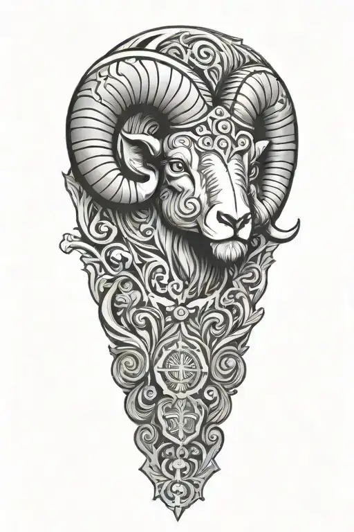 Black Ram firefighter with Nordic carvings tattoo design idea