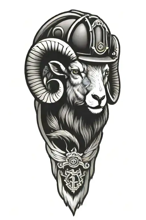 Black Ram head firefighter tattoo design idea