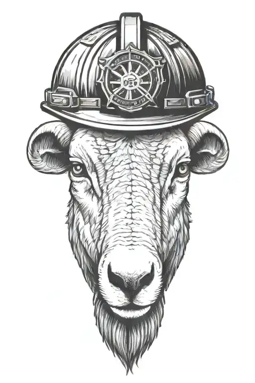 black Ram  wearing American firefighter helmet tattoo design idea