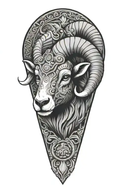 Black Ram firefighter with Nordic carvings tattoo design idea