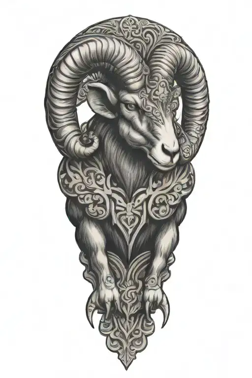 Black Ram firefighter with Nordic carvings tattoo design idea