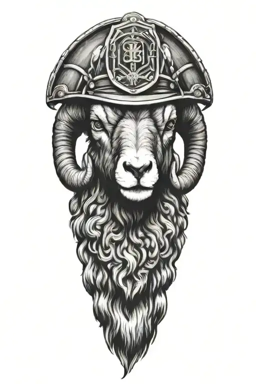black Ram  wearing firefighter helmet tattoo design idea