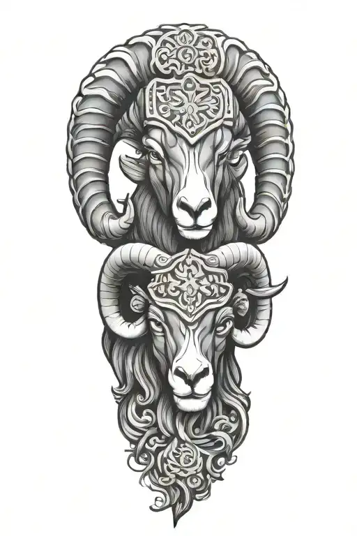 Black Ram head firefighter with Nordic carvings tattoo design idea