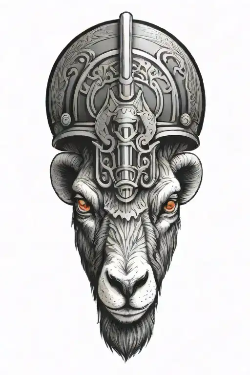 black Ram wearing fire helmet tattoo design idea