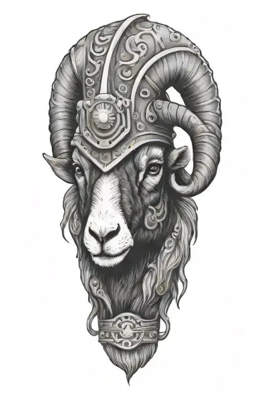 black Ram wearing fire helmet tattoo design idea