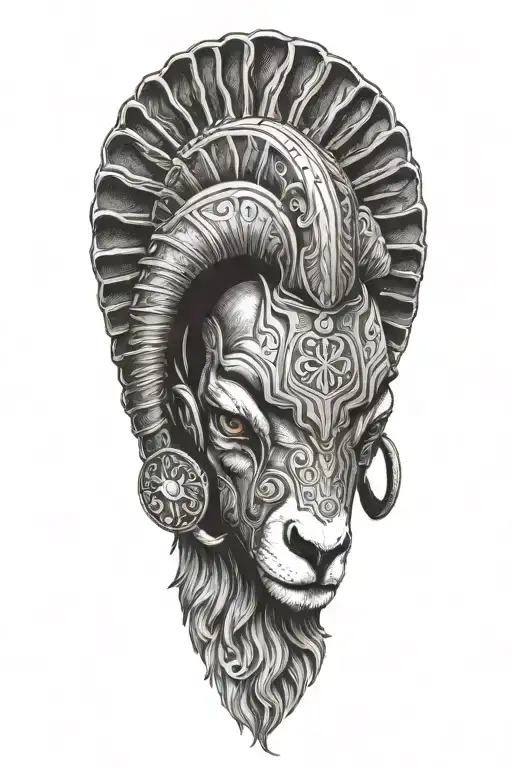 black Ram wearing fire helmet tattoo design idea