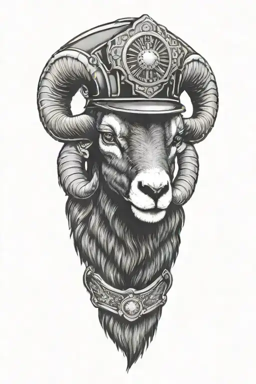 black Ram  wearing American firefighter helmet tattoo design idea