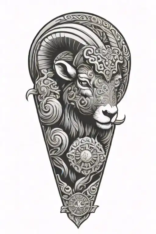 Black Ram firefighter with Nordic carvings tattoo design idea