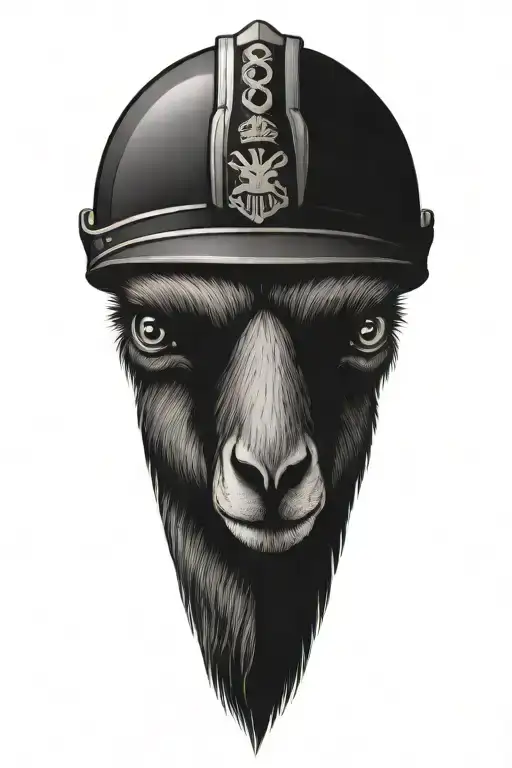 black Ram  wearing American firefighter helmet tattoo design idea