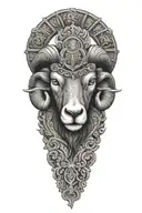 Black Ram firefighter with Nordic carvings tattoo design idea