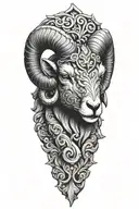 Black Ram head firefighter with Nordic carvings tattoo design idea