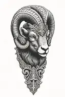 Black Ram head firefighter with Nordic carvings tattoo design idea