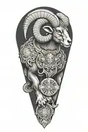 Black Ram firefighter with Nordic carvings tattoo design idea