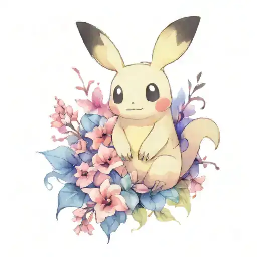 mimikyu surrounded by flowers tattoo design idea