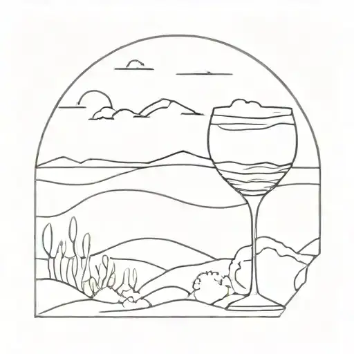 A minimalist tattoo of a wine glass with a scenic view of the Upper Peninsula of Michigan in the background tattoo design idea