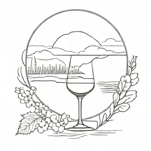 A minimalist tattoo of a wine glass with a scenic view of the Upper Peninsula of Michigan in the background tattoo design idea