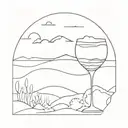 A minimalist tattoo of a wine glass with a scenic view of the Upper Peninsula of Michigan in the background tattoo design idea