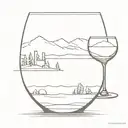 A minimalist tattoo of a wine glass with a scenic view of the Upper Peninsula of Michigan in the background tattoo design idea