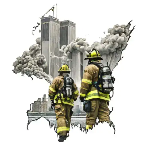 firefighter looking at twin towers tattoo design idea