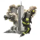 firefighter looking at twin towers tattoo design idea