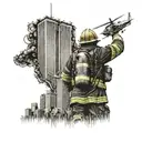firefighter looking at twin towers tattoo design idea