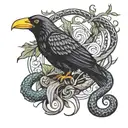 crow and snake coiled tattoo design idea